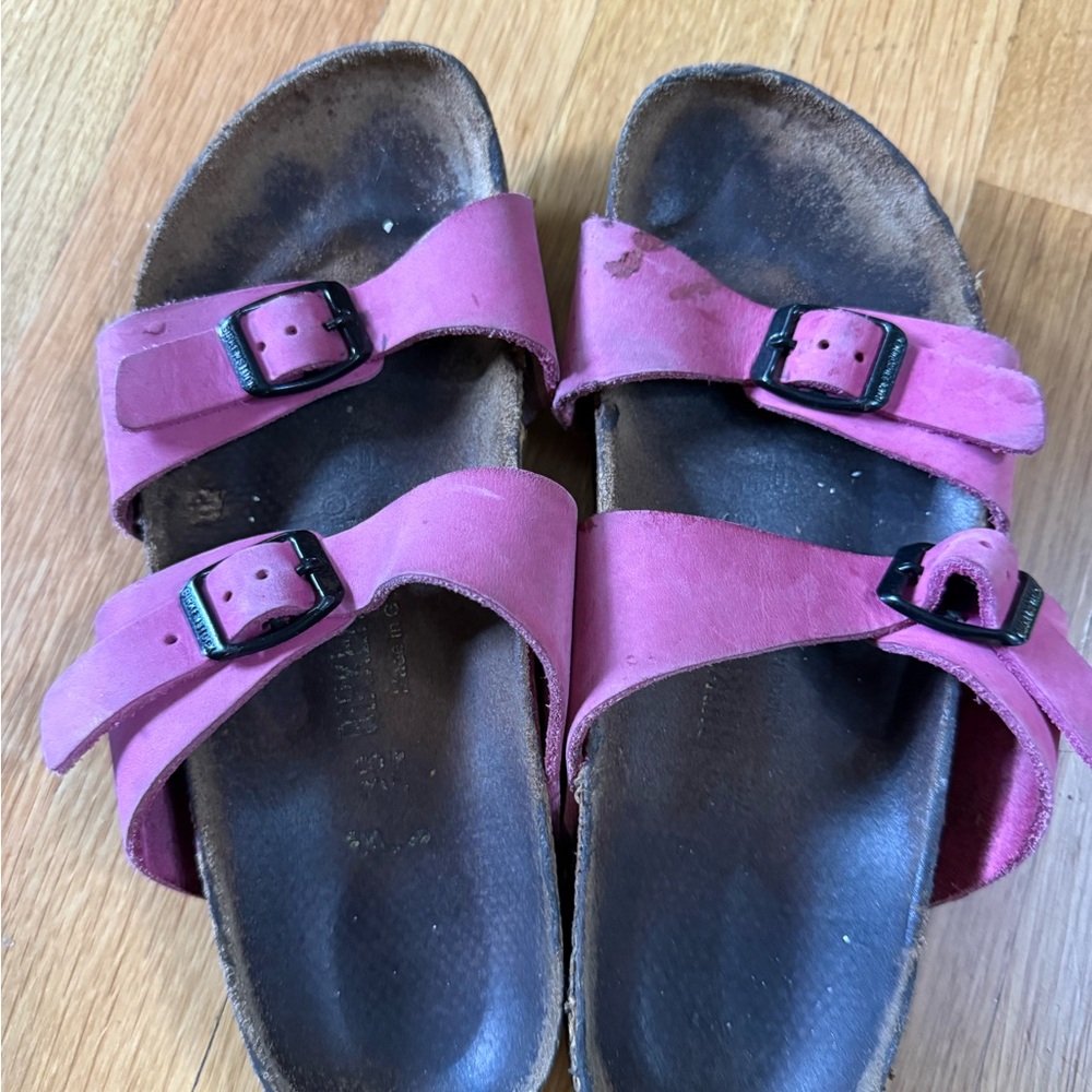 Birkenstock Pink Suede Double Buckle Slides